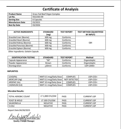 “ELITE Primal Organ Complex grass-fed beef organ supplement capsules”