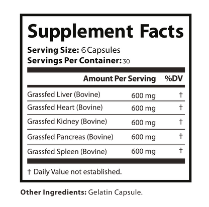 “ELITE Primal Organ Complex grass-fed beef organ supplement capsules”