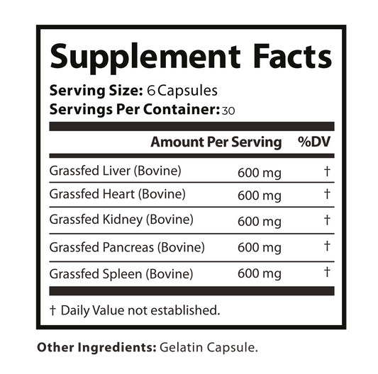 “ELITE Primal Organ Complex grass-fed beef organ supplement capsules”