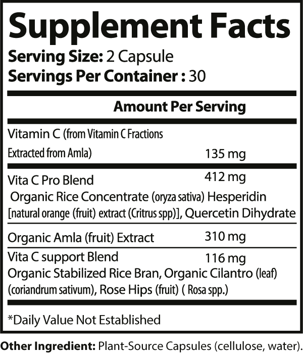 Supplement facts label with detailed nutritional information on a white background