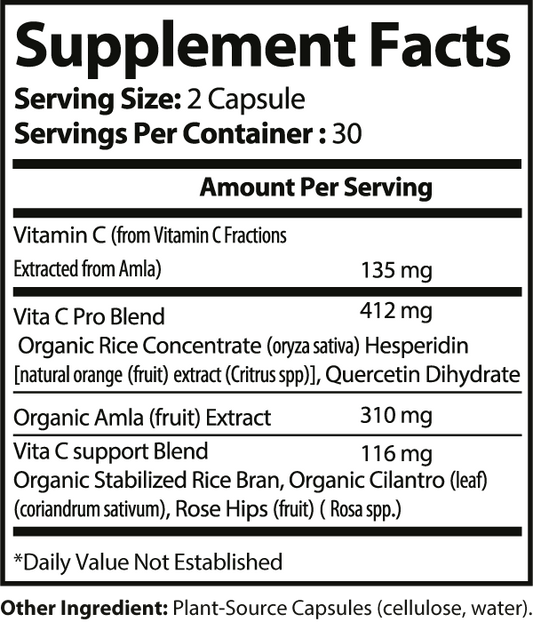 Supplement facts label with detailed nutritional information on a white background